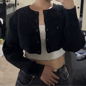 GU Black Cardigan Ribbed Cropped Size S